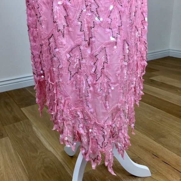 Vintage 80’s Silk Sequin Midi Shift Dress Long Sleeve Cocktail Dress - Picture 5 of 12